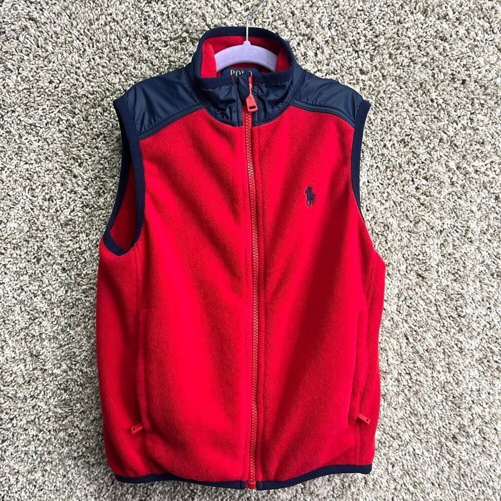 POLO Ralph Lauren Vest Boys Small 8 Red Fleece and Navy‎ Blue Zip Up